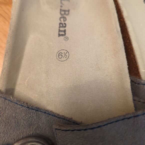 L.L. Bean Slides Sandals Women 6.5 Blue Leather Open Toe Buckle Cork - Picture 6 of 6